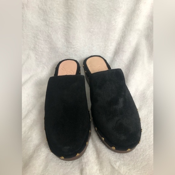 New! J. crew Dakota clogs in suede Size 5 black studded wood sole - Picture 6 of 7